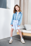 NoNo DoveB denim jacket with puffed sleeves