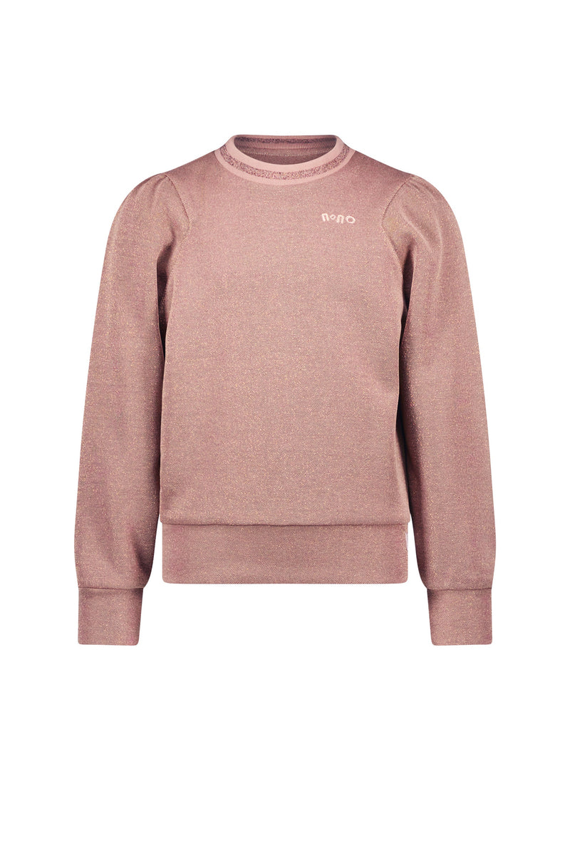 Meisjes Kilan lurex pique sweater long sleeve with puffed sleeves van NoNo in de kleur Rosy Ginger in maat 134-140.