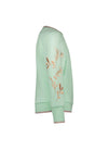 Meisjes Kate round neck sweater with embroidery at sleeves van NoNo in de kleur Soft Pistache in maat 134-140.