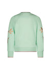 Meisjes Kate round neck sweater with embroidery at sleeves van NoNo in de kleur Soft Pistache in maat 134-140.