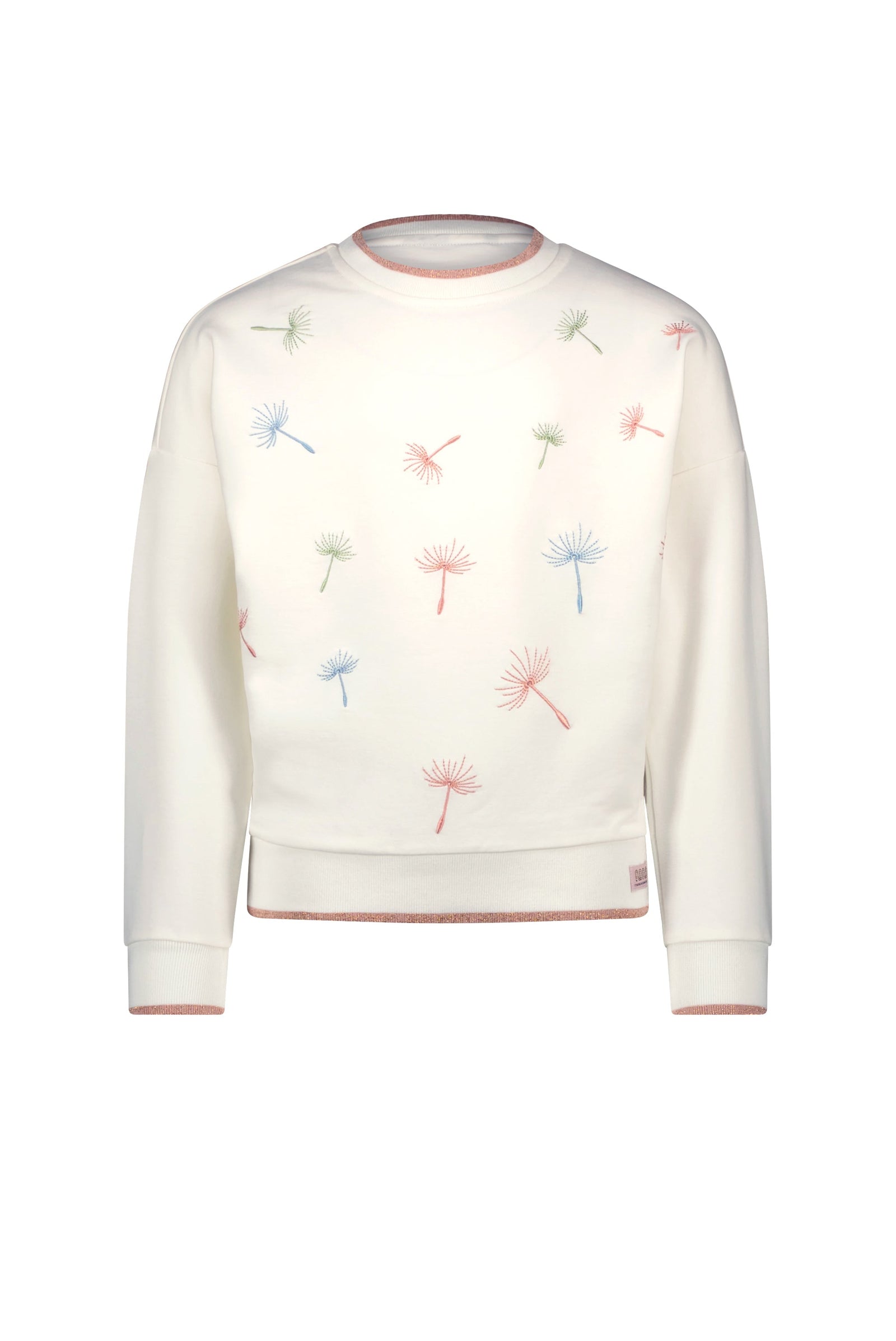 NoNo Kessa round neck sweater with embroidered dandelions at chest
