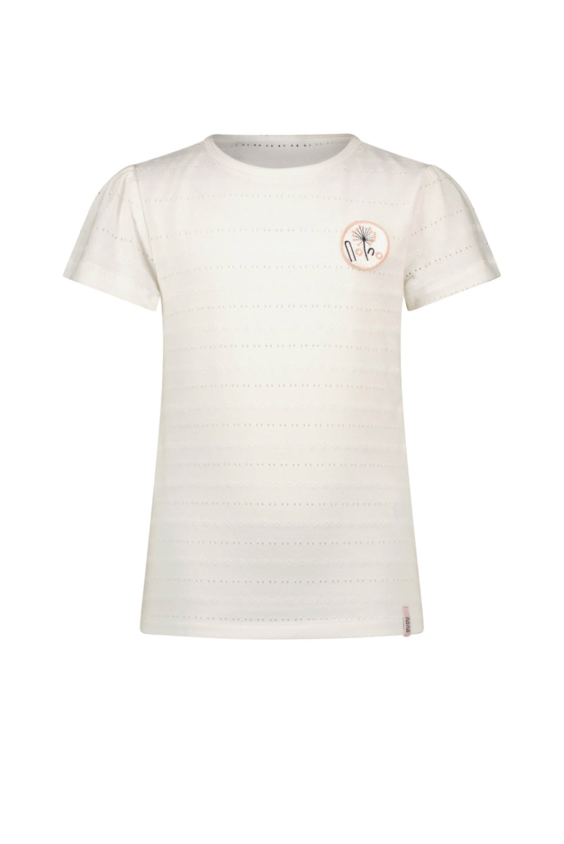 Meisjes Kamsi pointelle jersey tshirt s/sl van NoNo in de kleur Snow White in maat 134-140.