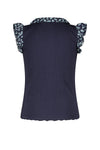 Meisjes Kami rib tshirt with contrast woven collar and capsleeves van NoNo in de kleur Navy Blazer in maat 134-140.