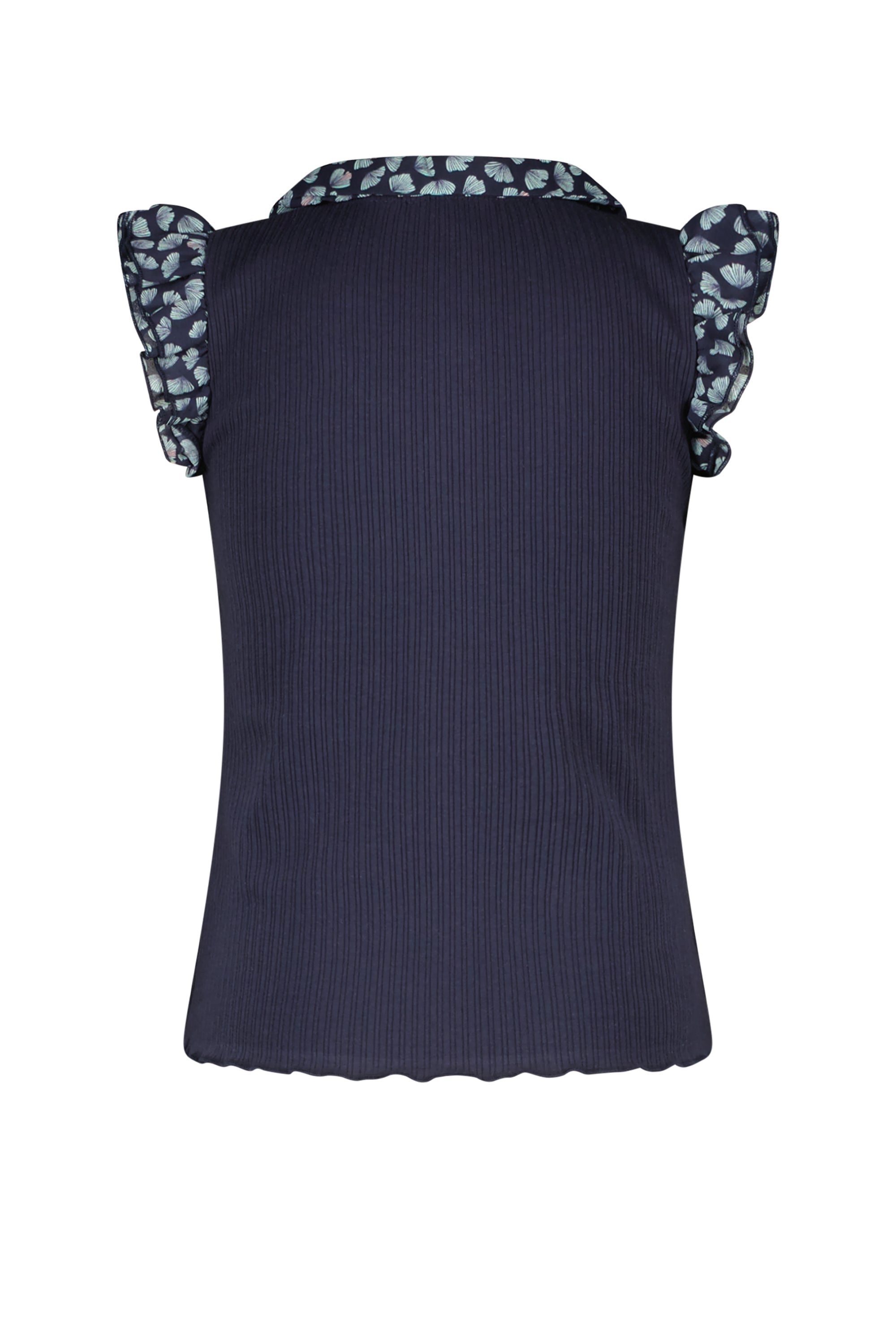 Meisjes Kami rib tshirt with contrast woven collar and capsleeves van NoNo in de kleur Navy Blazer in maat 134-140.