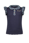 Meisjes Kami rib tshirt with contrast woven collar and capsleeves van NoNo in de kleur Navy Blazer in maat 134-140.
