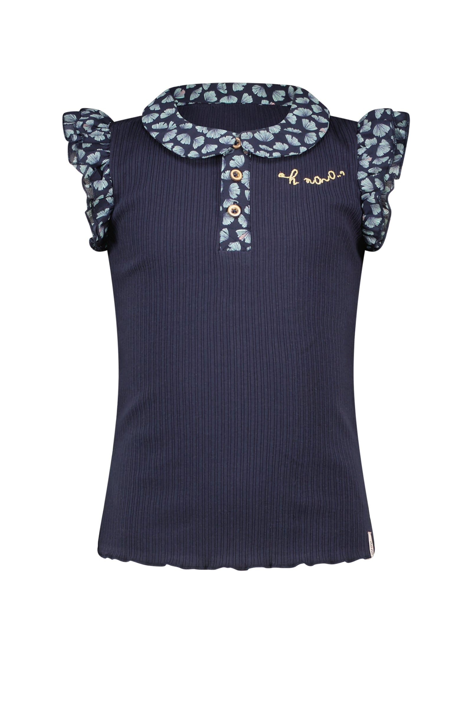 NoNo Kami rib tshirt with contrast woven collar and capsleeves