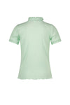 Meisjes Keo rib tshirt short sleeve with smocked neck van NoNo in de kleur Soft Pistache in maat 134-140.