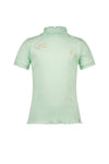 Meisjes Keo rib tshirt short sleeve with smocked neck van NoNo in de kleur Soft Pistache in maat 134-140.