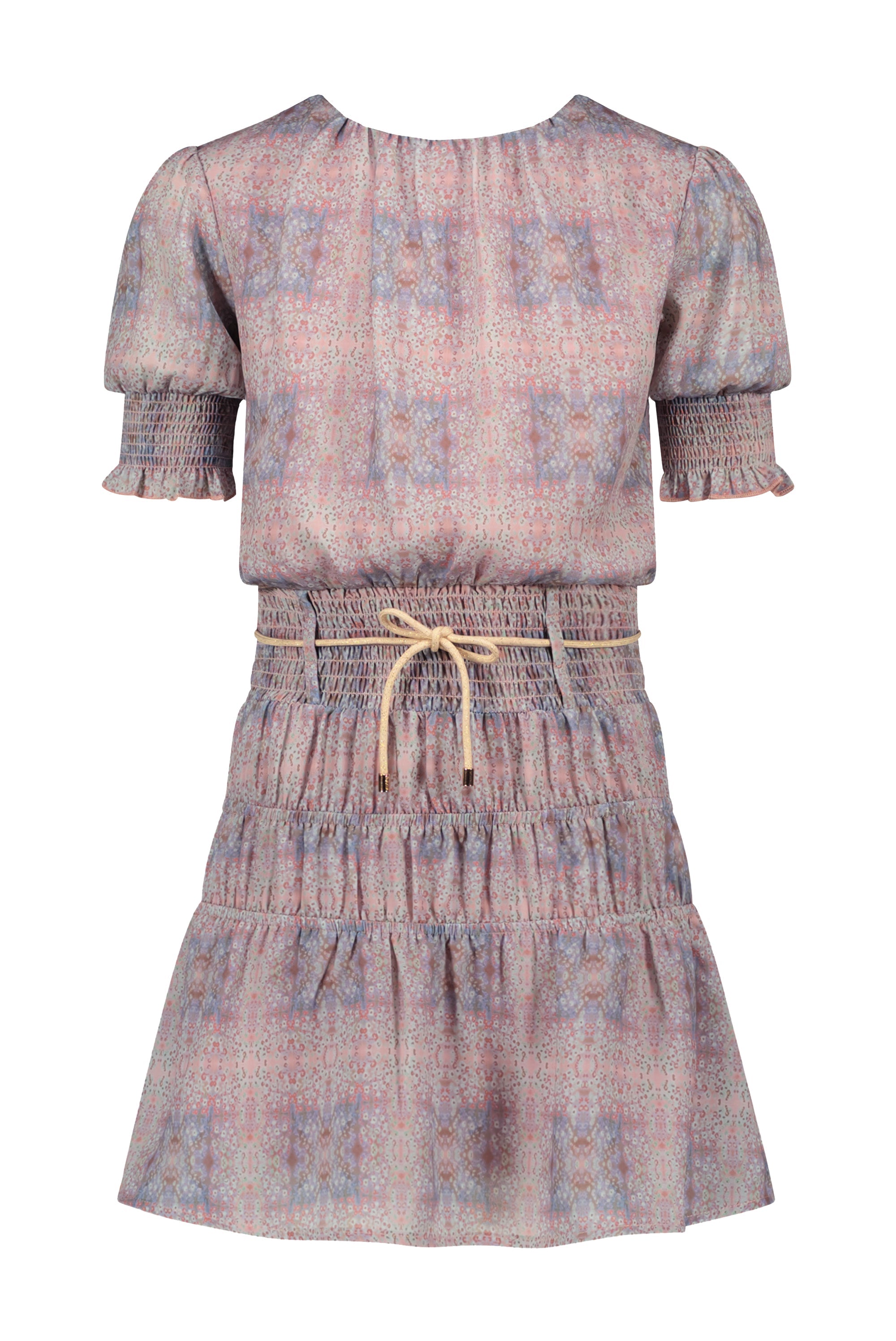Meisjes Manyu s/sl dress with elasticated details at skirt van NoNo in de kleur Rosy Ginger in maat 134-140.