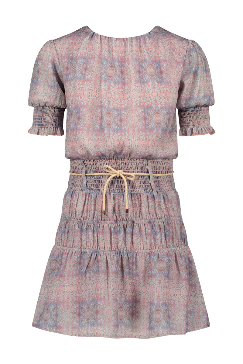 Meisjes Manyu s/sl dress with elasticated details at skirt van NoNo in de kleur Rosy Ginger in maat 134-140.