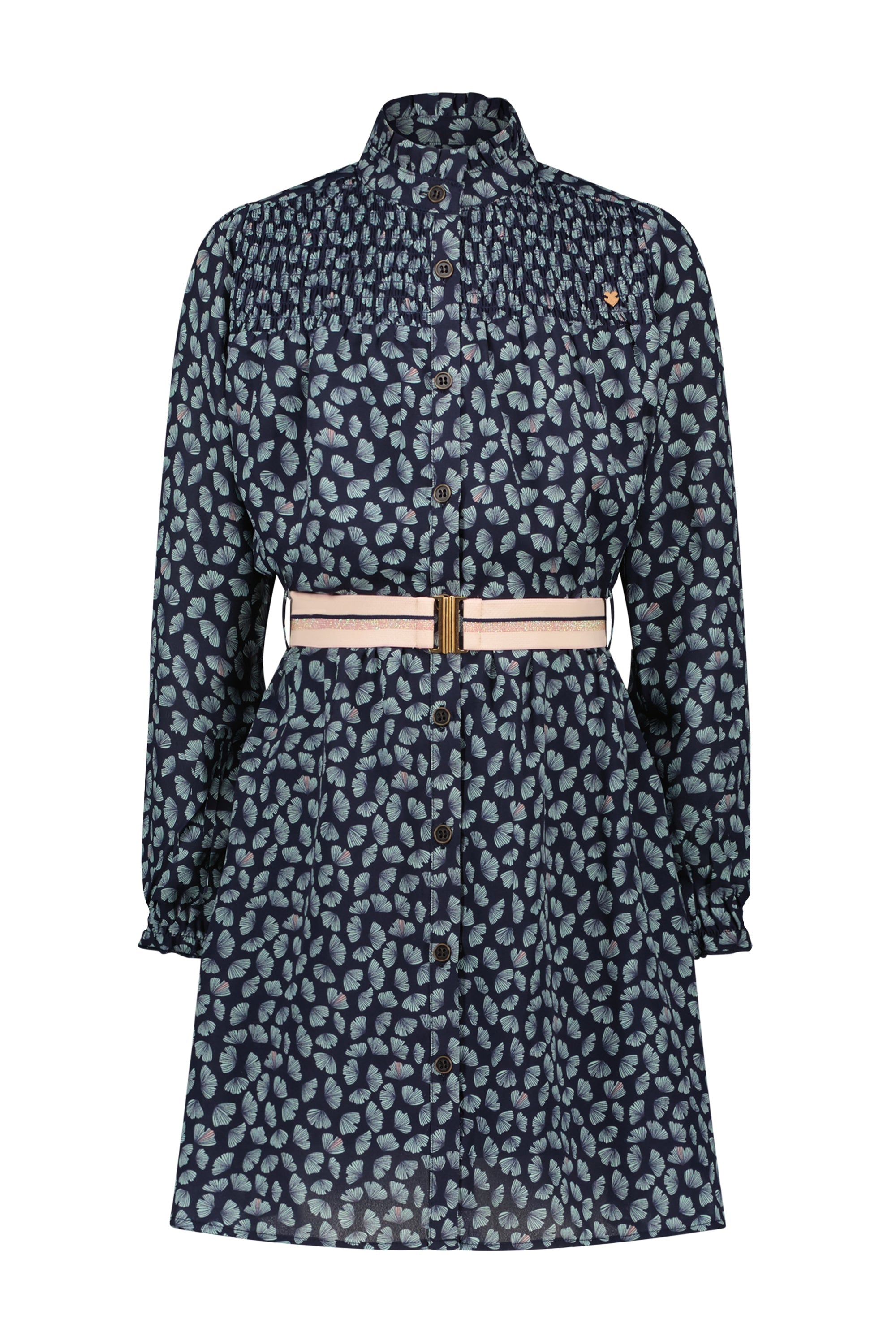 Meisjes Milau button up dress with smock details+elasticated belt van NoNo in de kleur Navy Blazer in maat 134-140.