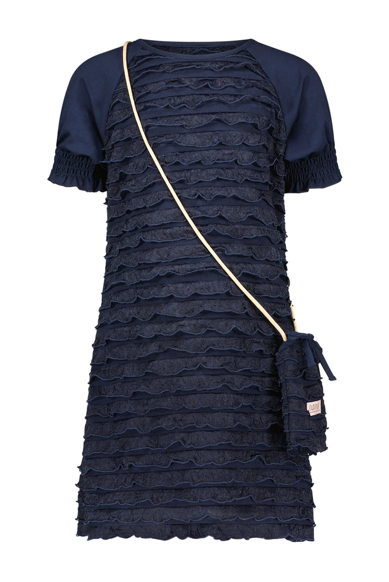 Meisjes Maisa ruffled dress s/sl+little bag van NoNo in de kleur Navy Blazer in maat 134-140.