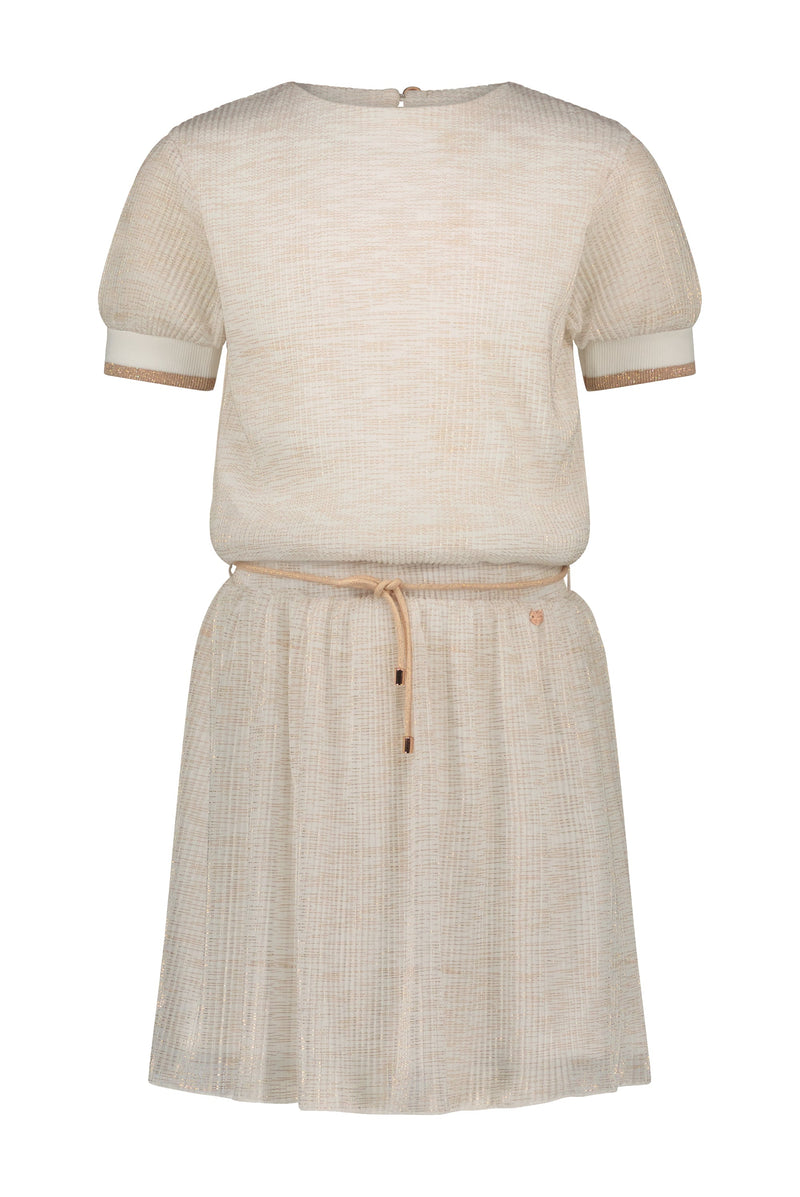 Meisjes Merle crincle voile dress with ribbed sleevecuffs van NoNo in de kleur Snow White in maat 134-140.