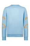 Meisjes Kate round neck sweater with big embroidery at sleeves van NoNo in de kleur Sky High in maat 134-140.