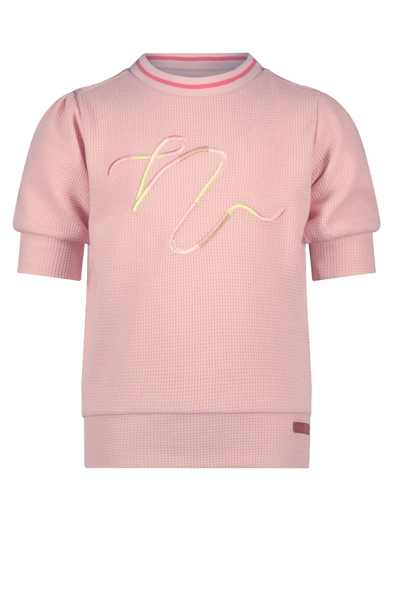 Meisjes Kaylan waffled top with N embroidery van NoNo in de kleur Rosy Sand in maat 134-140.