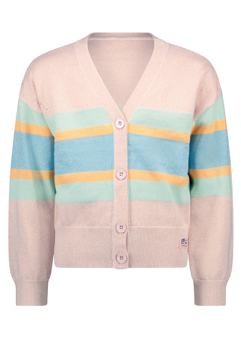 Meisjes Aloha long sleeved knitted cardigan with low v-neck van NoNo in de kleur Rosy Sand in maat 134-140.
