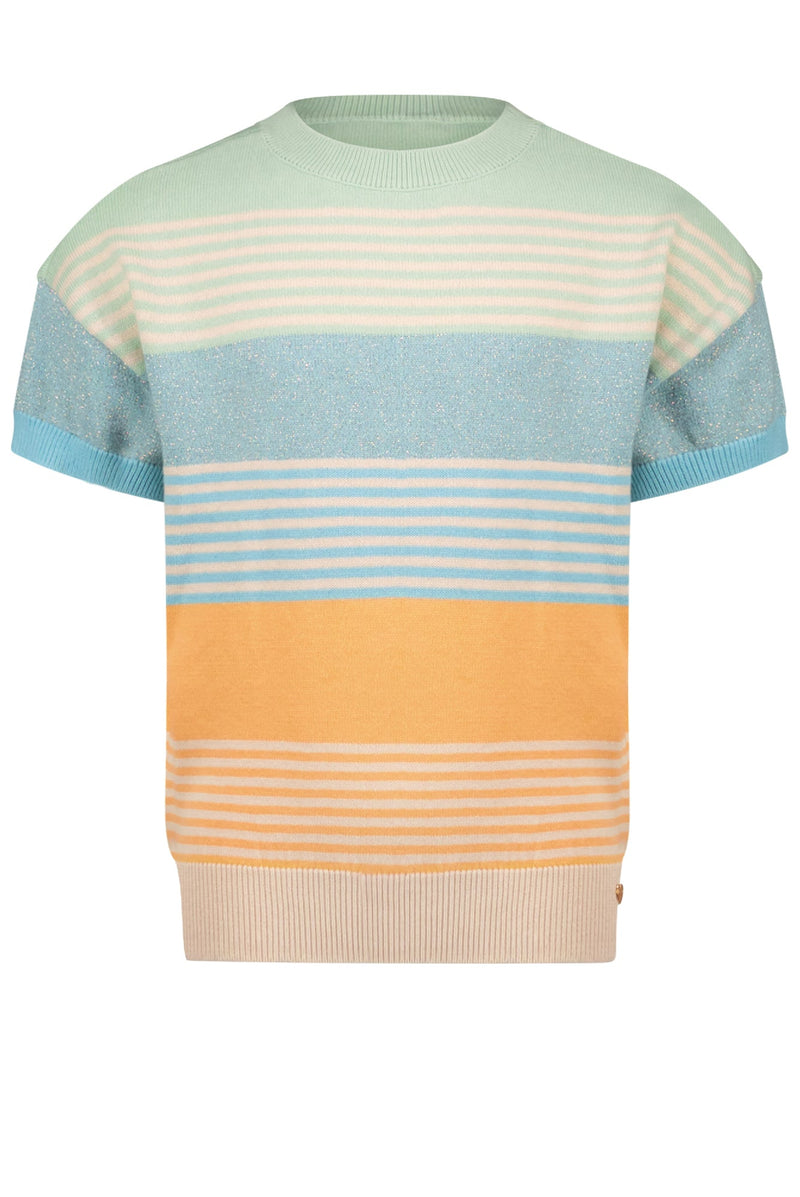 Meisjes Kes dropped sleeve s/sl knitted sweater van NoNo in de kleur Cream Mint in maat 134-140.