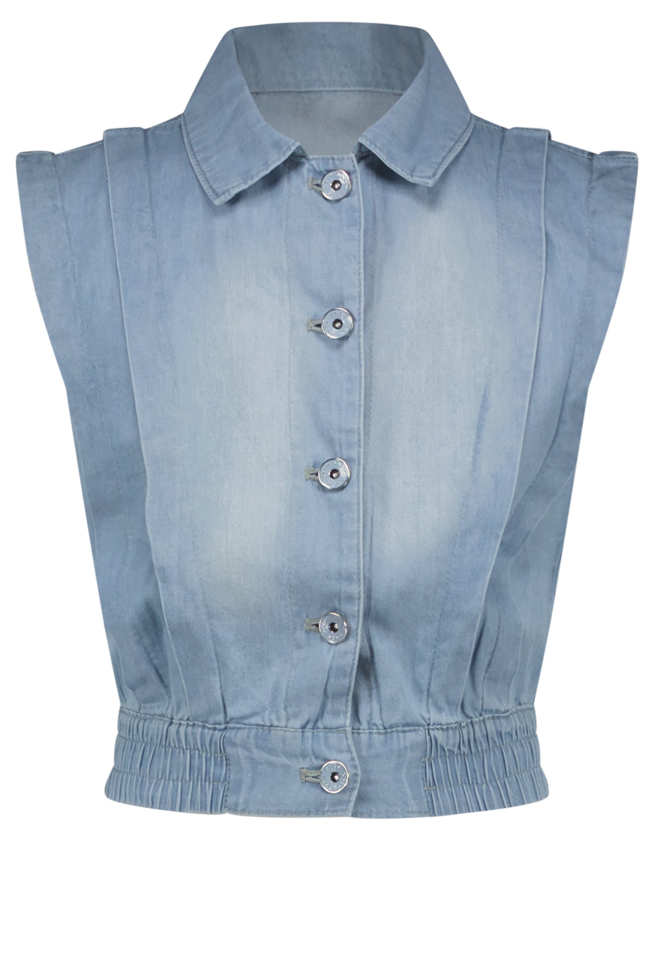 Meisjes Donka sleeveless denim button up vest van NoNo in de kleur Jeans in maat 134-140.