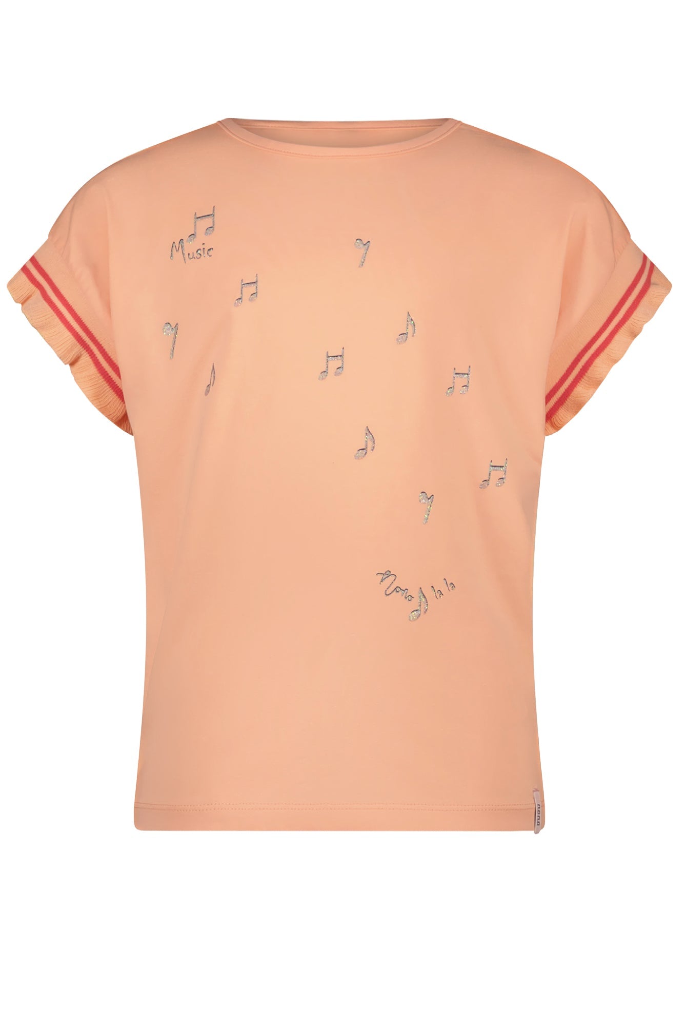 Meisjes Kanai music notes tshirt s/sl with ruffled rib at sleeve end van NoNo in de kleur Light Peach in maat 134-140.