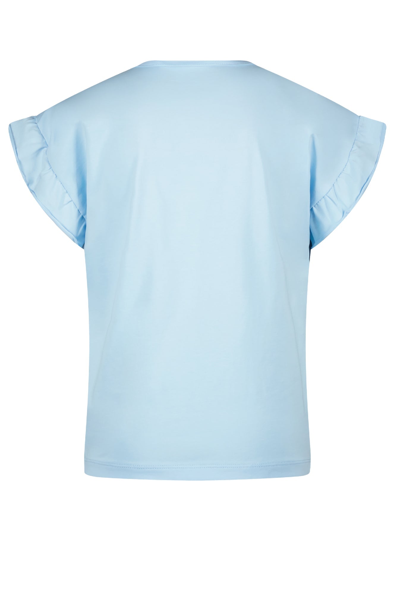 Meisjes Kanou tshirt short ruffled sleeve with Follow print van NoNo in de kleur Sky High in maat 134-140.