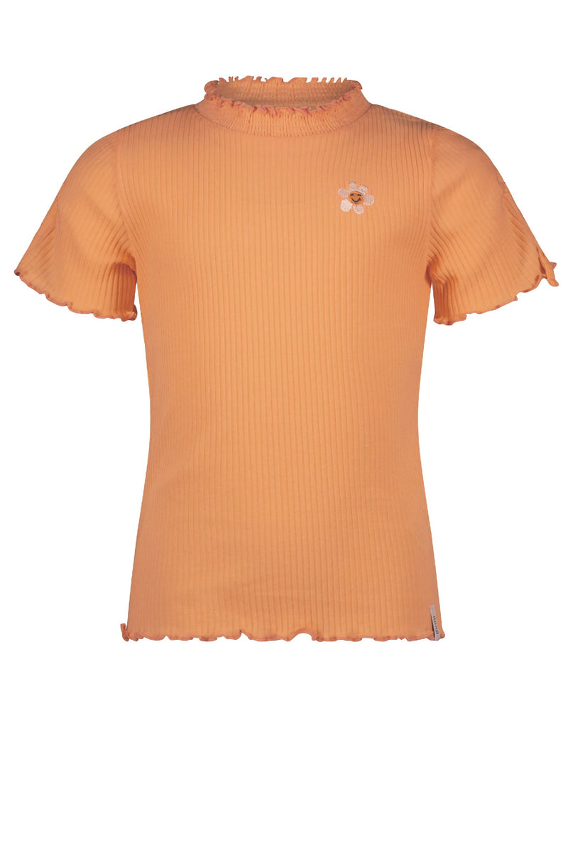 Meisjes Kaby rib jersey tshirt half sleeve with string detail at sleeve van NoNo in de kleur Melon in maat 134-140.