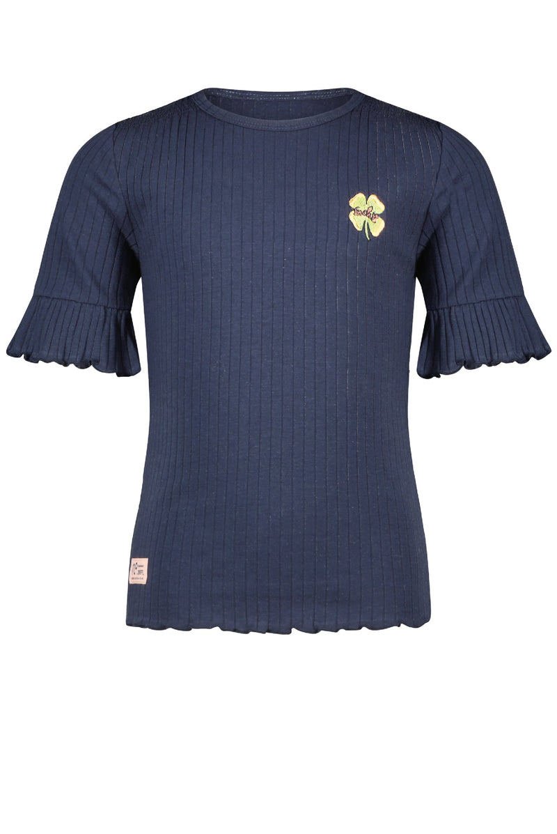 Meisjes Kapi rib jersey tshirt half sleeve with smock at shoulder van NoNo in de kleur Navy Blazer in maat 134-140.
