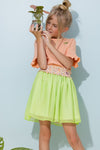 Meisjes Kapi rib jersey tshirt half sleeve with smock at shoulder van NoNo in de kleur Light Peach in maat 134-140.