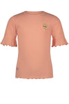 Meisjes Kapi rib jersey tshirt half sleeve with smock at shoulder van NoNo in de kleur Light Peach in maat 134-140.