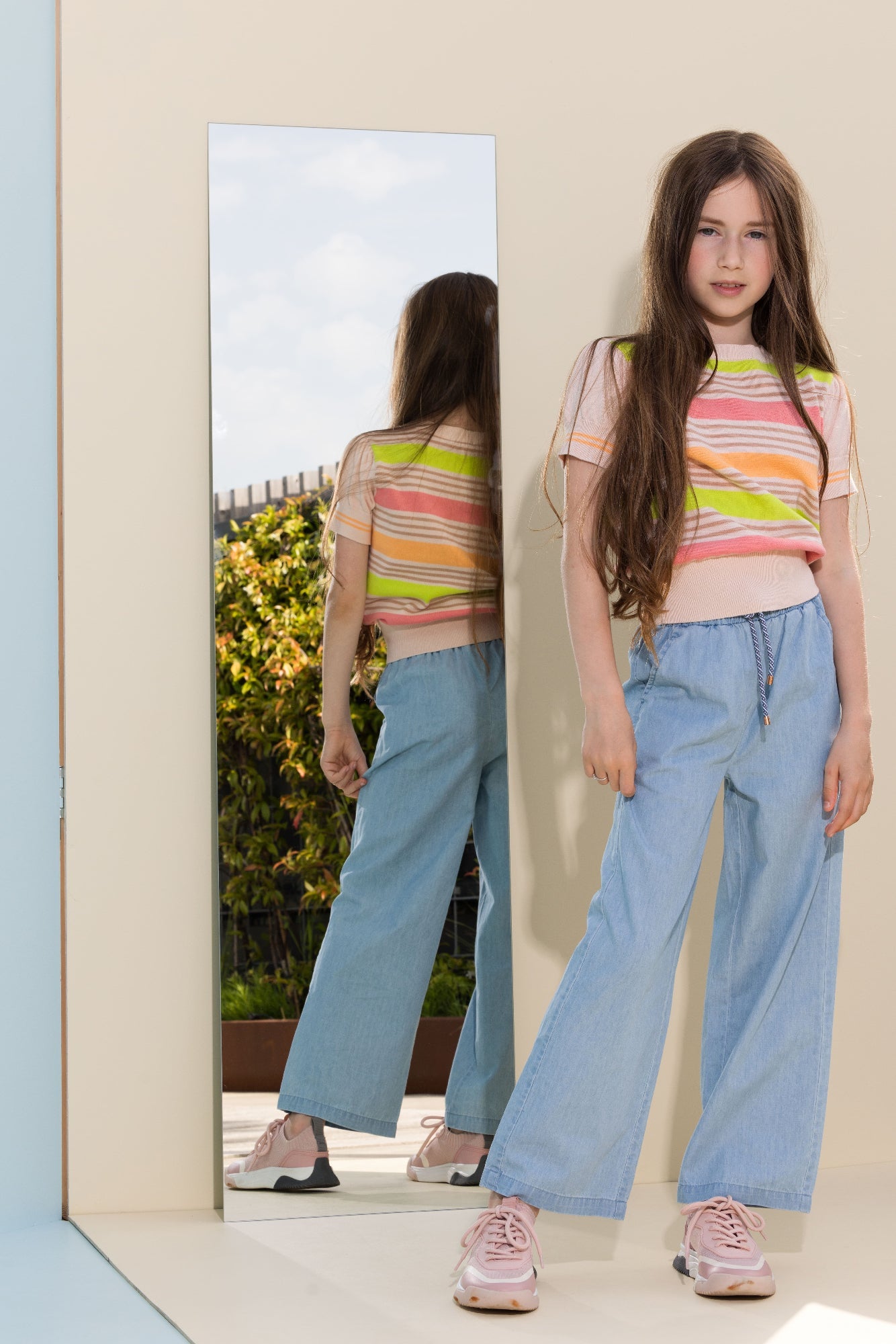 Meisjes SaylaB palazzo light weight denim pants van NoNo in de kleur Jeans in maat 134-140.