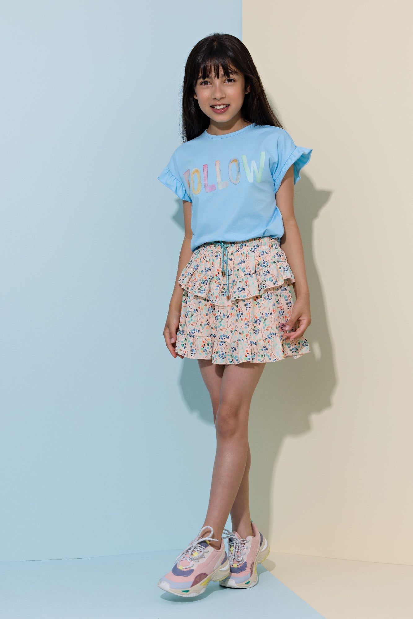 Meisjes Neva short skirt with pants lining van NoNo in de kleur Rosy Sand in maat 134-140.