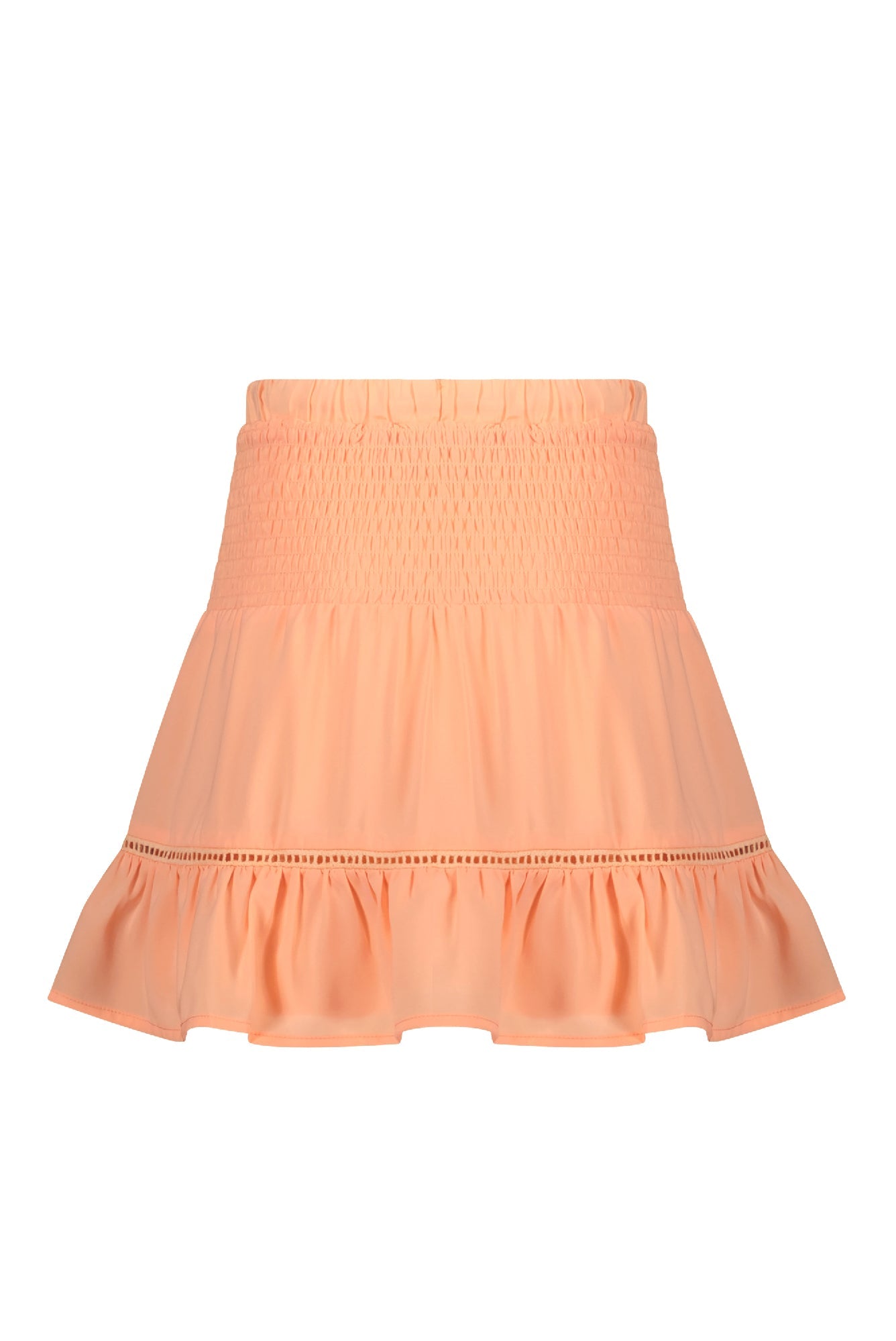 Meisjes Noor solid short skirt with smocked waistband van NoNo in de kleur Melon in maat 134-140.