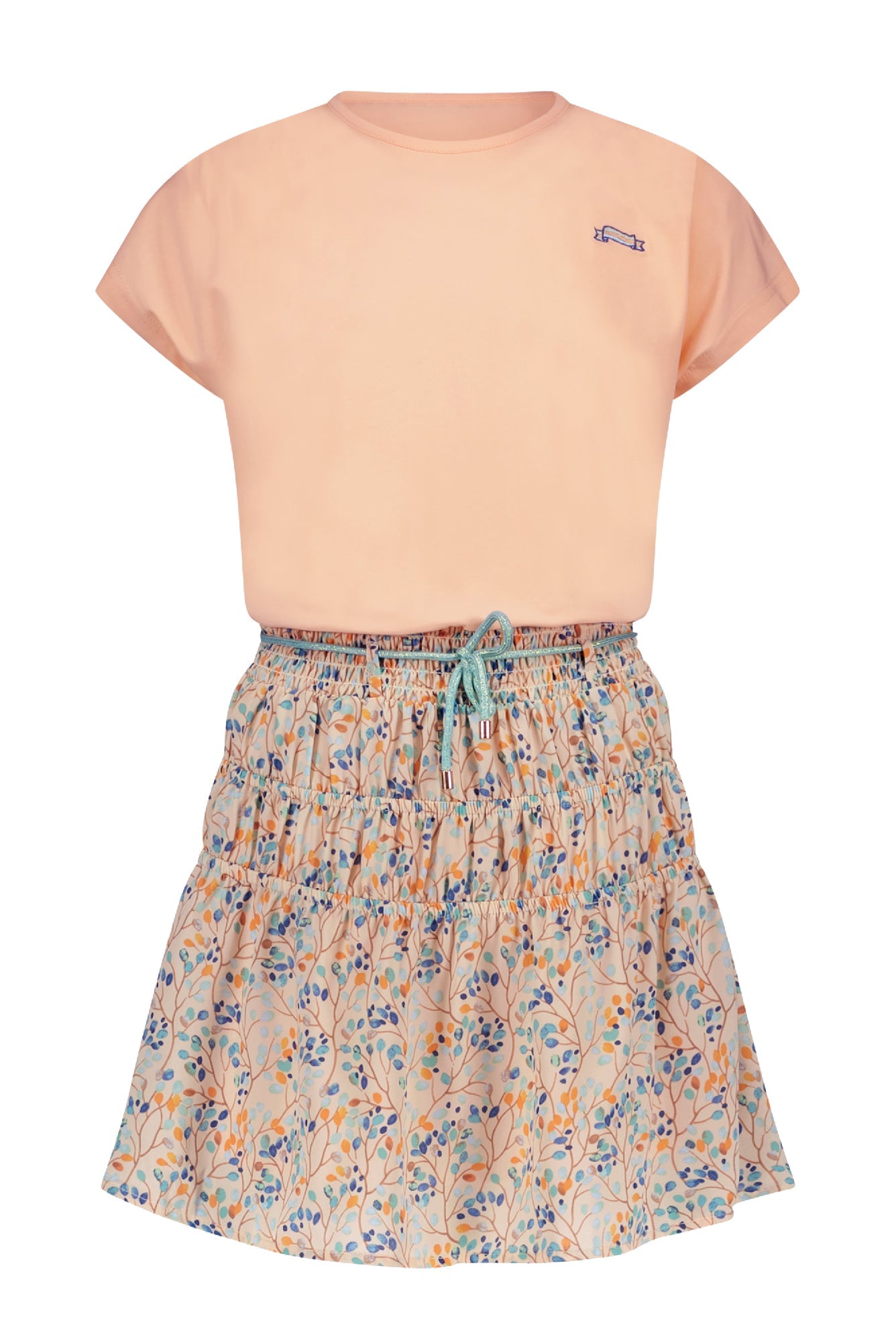 Meisjes Manyu combi dress jersey s/sl top+woven skirt van NoNo in de kleur Rosy Sand in maat 134-140.
