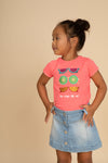 Meisjes T-shirt Here comes the Sun! van Someone in de kleur FLUO CORAL in maat 140.