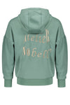 Meisjes Kuran hooded furry sweat with dropped sleeves+Atelier NoBell arrtowrk at front and back van NoBell in de kleur Dark Canton in maat 170-176.