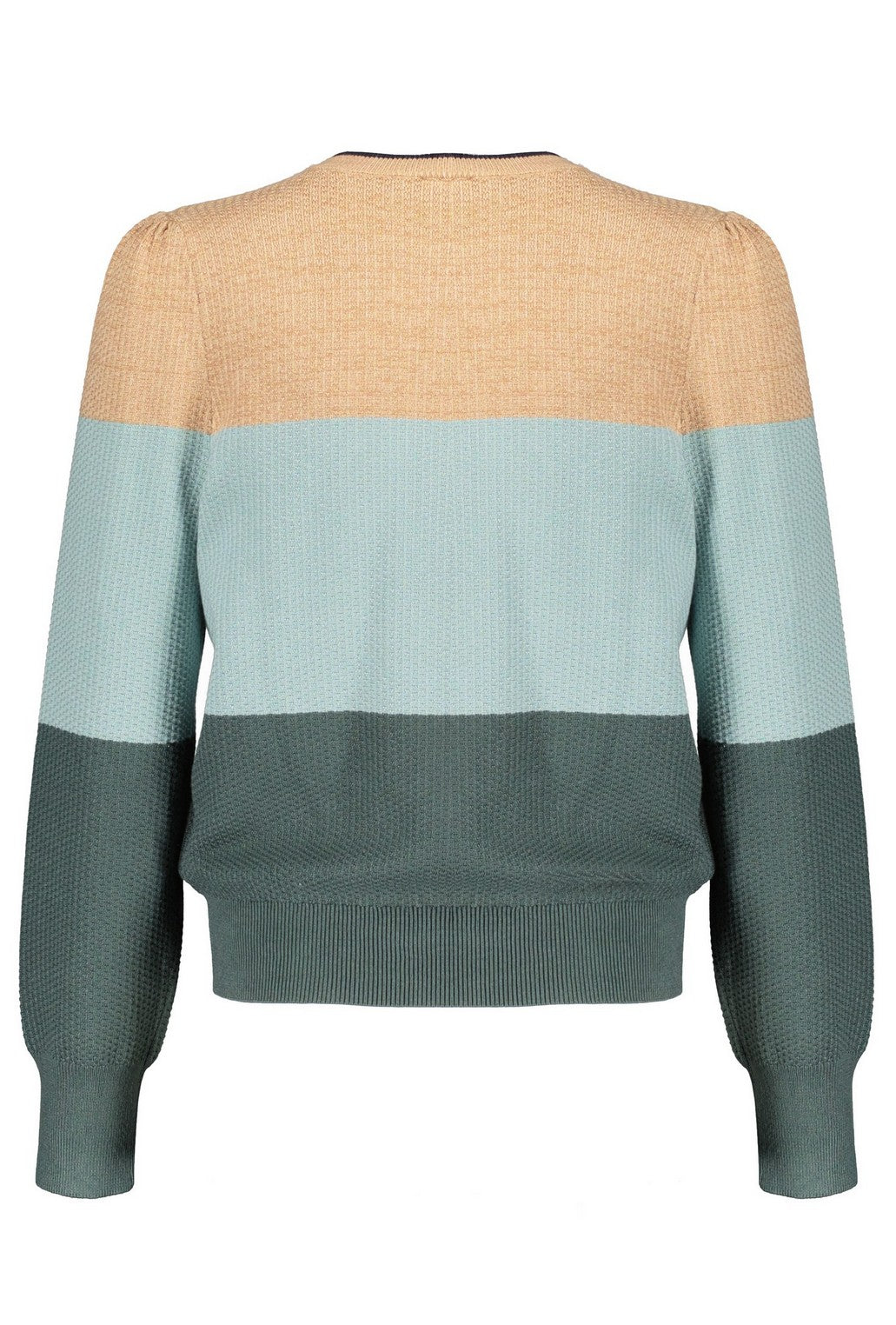 Meisjes Kaia colorblock knitted sweater puffed sleeves van NoBell in de kleur Dark Canton in maat 170-176.