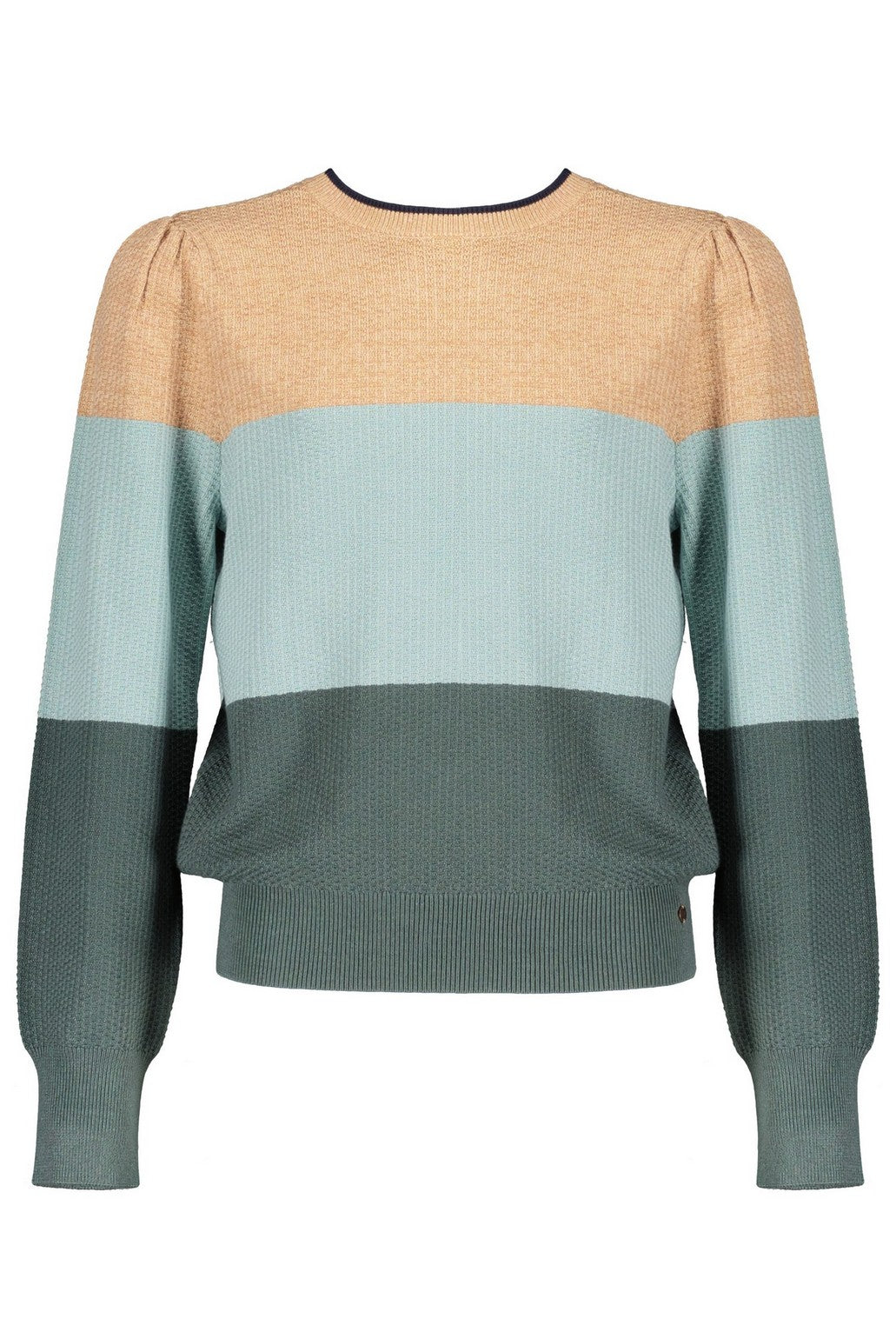 NoBell Kaia colorblock knitted sweater puffed sleeves