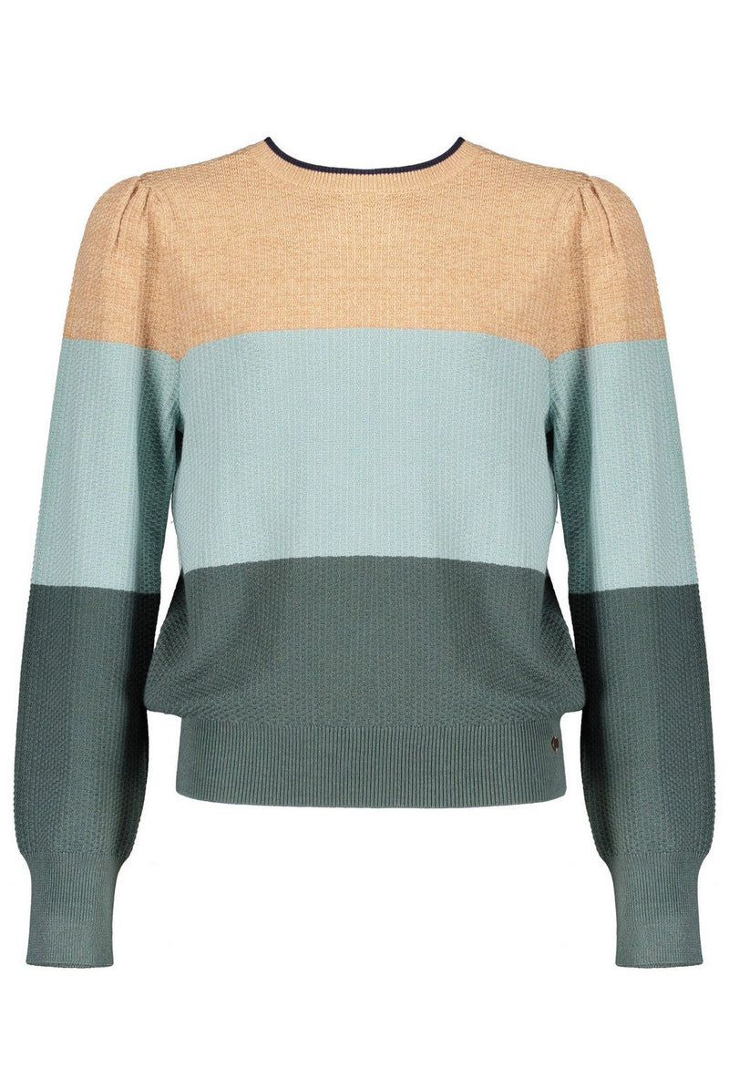 Meisjes Kaia colorblock knitted sweater puffed sleeves van NoBell in de kleur Dark Canton in maat 170-176.