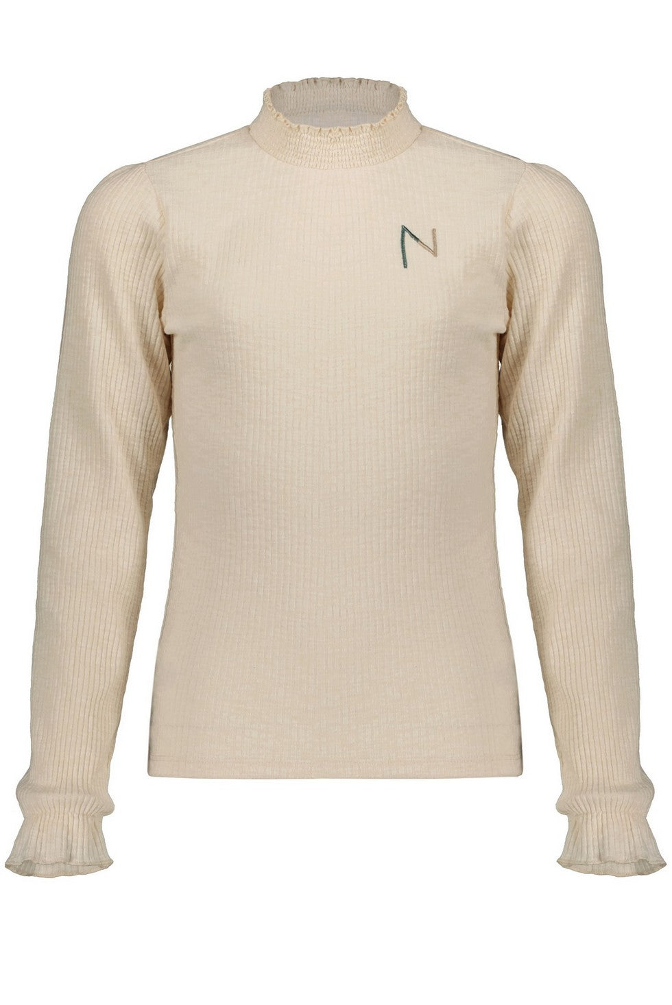 NoBell Kooka melange rib jersey puffed sleeved top+smock at neck and sleeve end