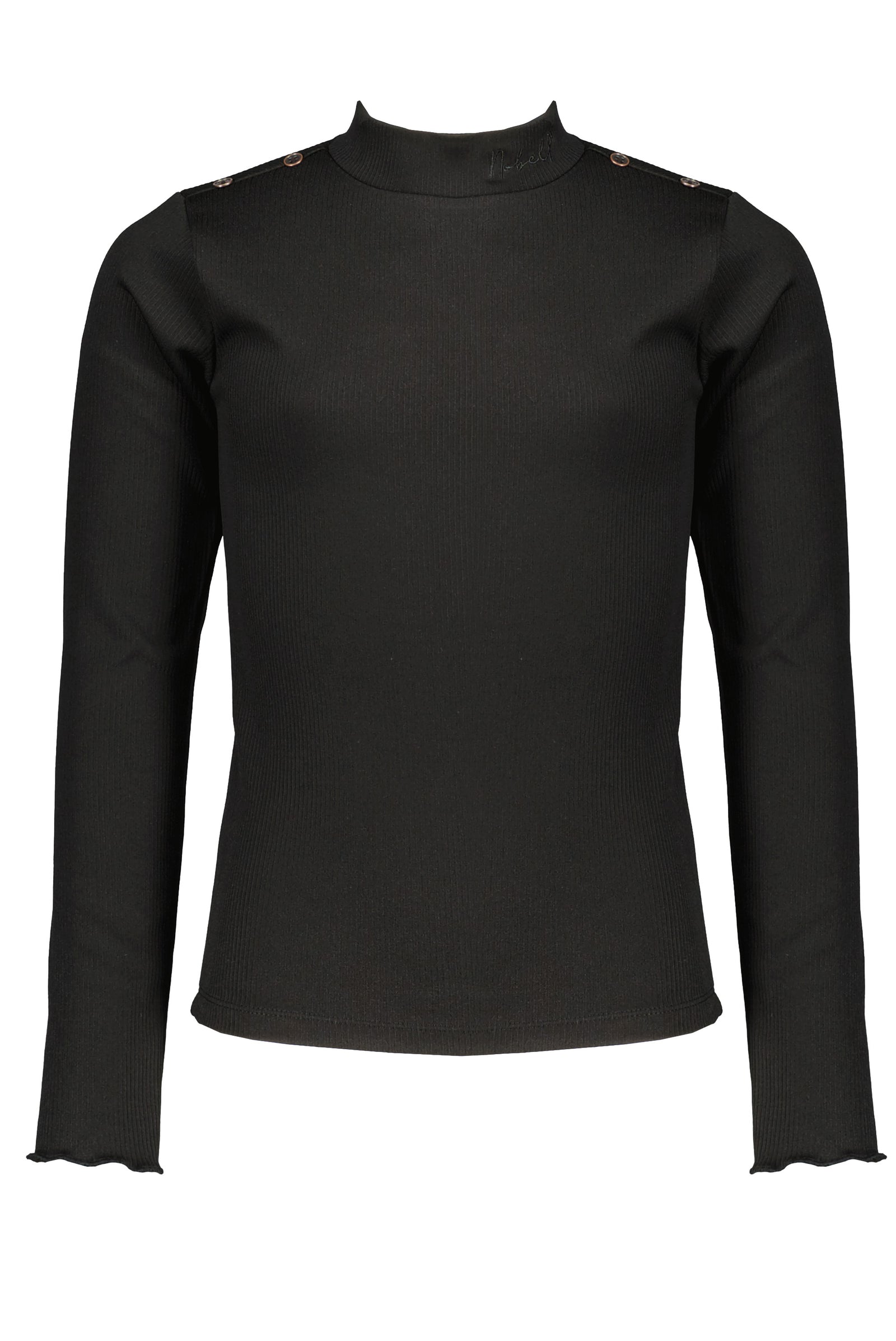 NoBell Kimmy fine rib jersey l/sl with eyelets at shoulder+ruffle detail at sleeve