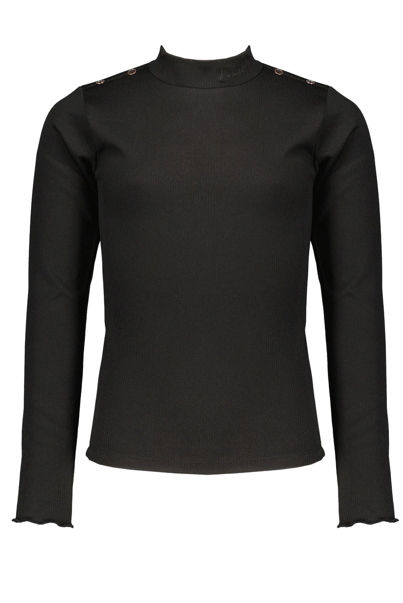 NoBell Kimmy fine rib jersey l/sl with eyelets at shoulder+ruffle detail at sleeve
