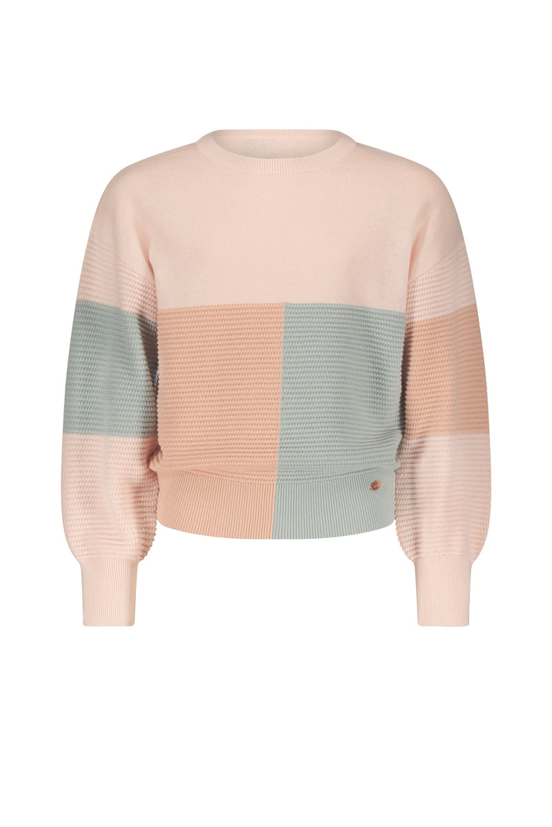 Meisjes Keson colorblock knitted sweater van NoBell in de kleur Angel Wings in maat 170-176.