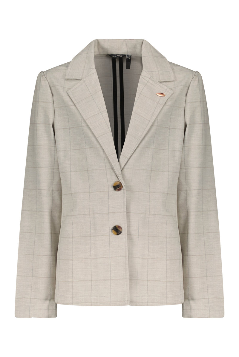 Meisjes Belia checkered blazer with puffed sleeves van NoBell in de kleur Pearl in maat 170-176.