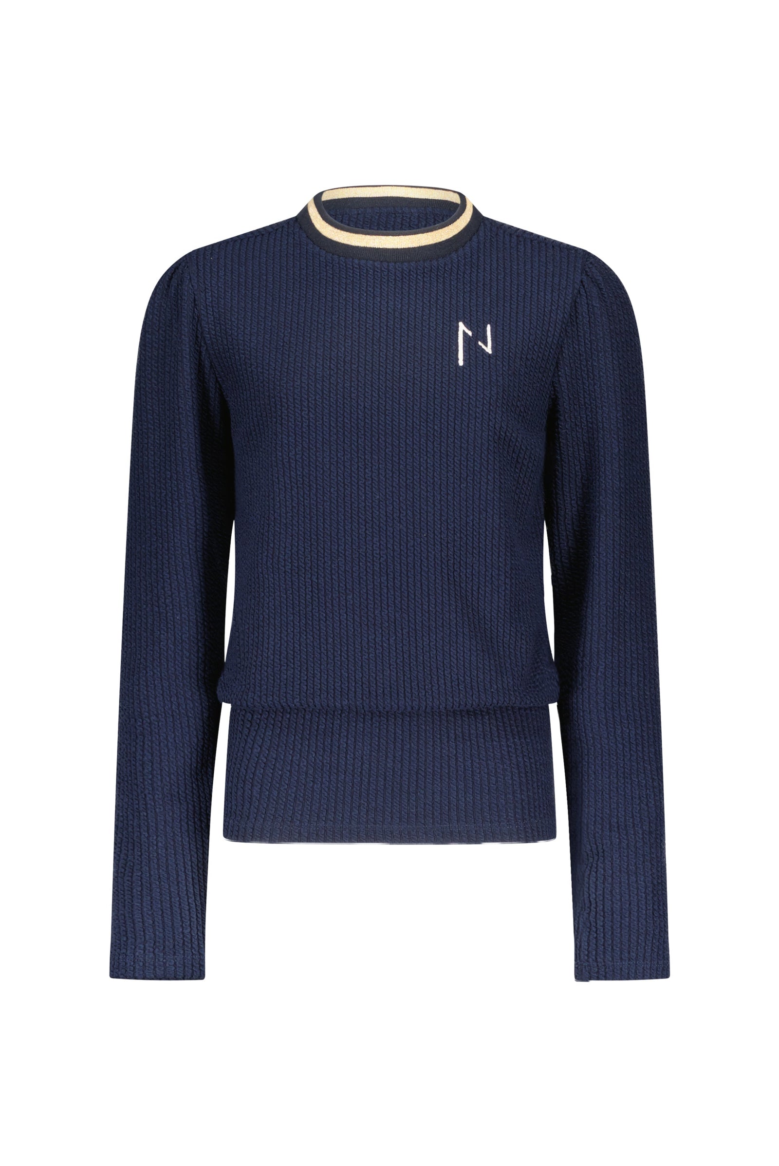 NoBell Koba curly rib tshirt l/sl with puffed sleeves and rib at neck