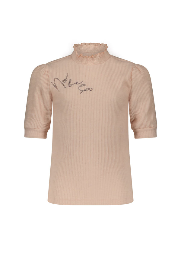 Meisjes KookaB slub rib tshirt half sl with smocked neck van NoBell in de kleur Angel Wings in maat 170-176.