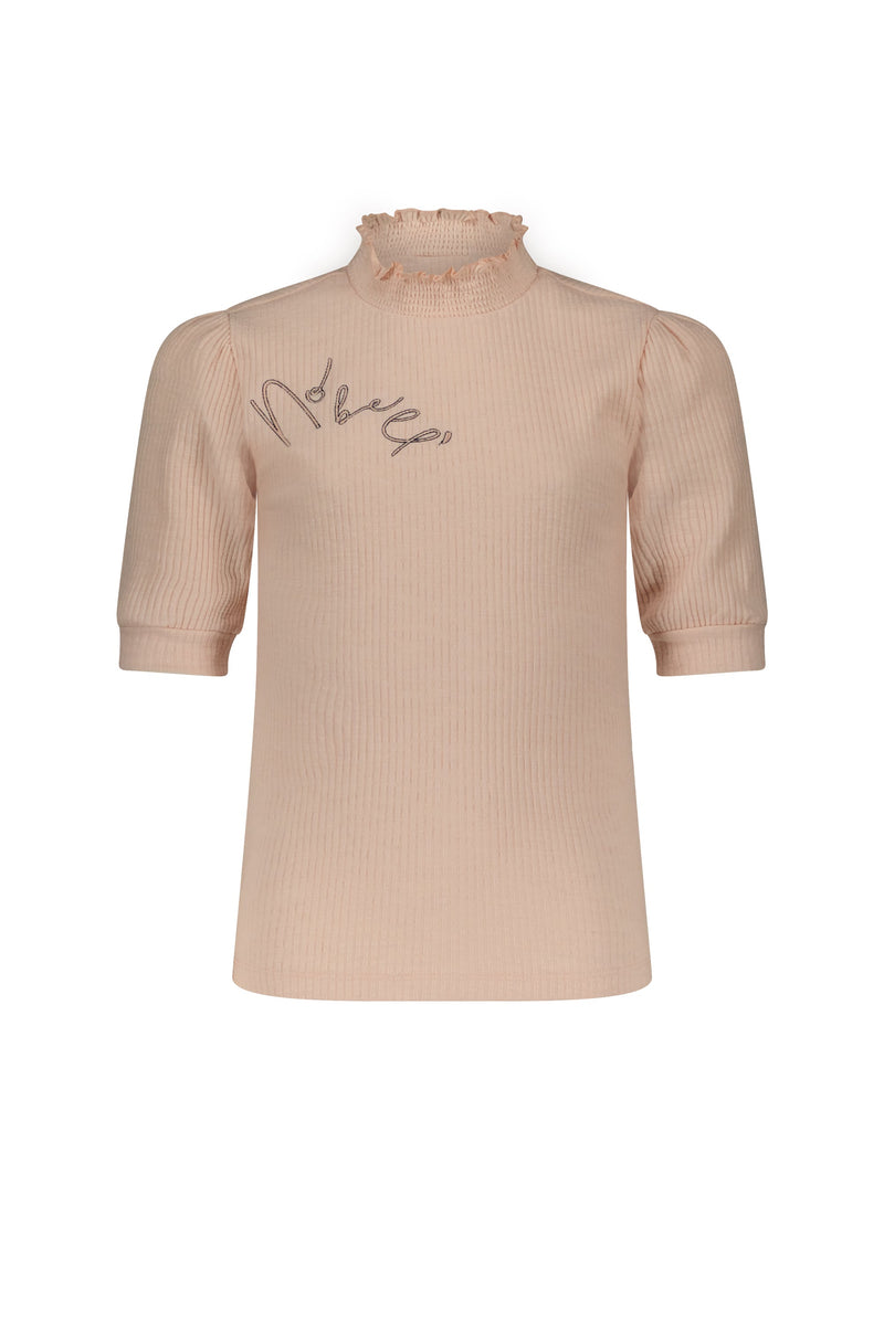 Meisjes KookaB slub rib tshirt half sl with smocked neck van NoBell in de kleur Angel Wings in maat 170-176.