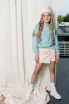 Meisjes Kimo crew neck sweater with dropped shoulders van NoBell in de kleur Vintage Blue in maat 170-176.