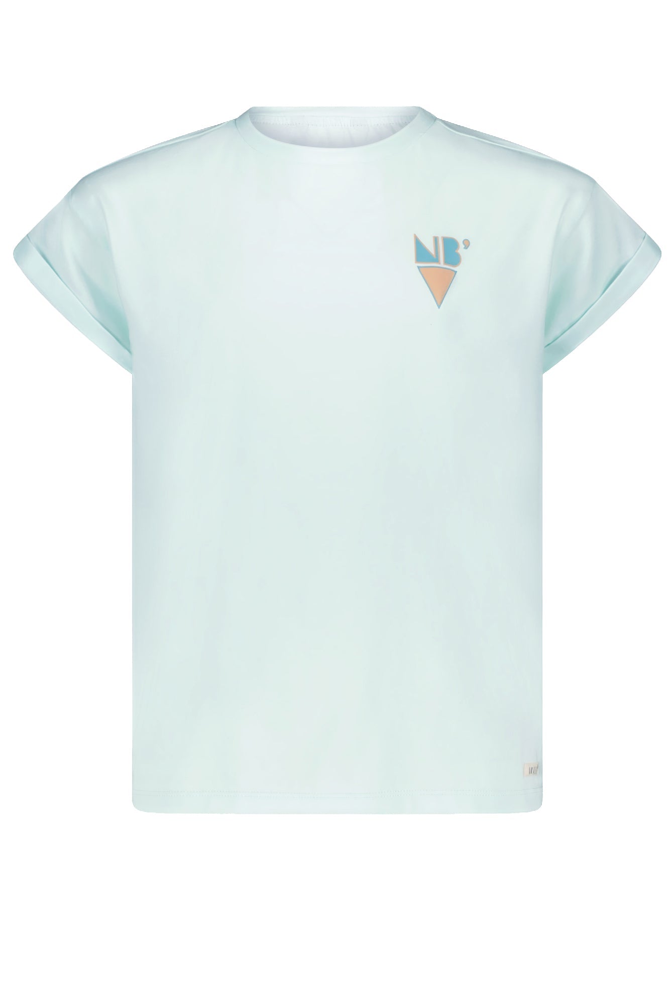 Meisjes Kasis crew neck tshirt s/sl with print LOVE PEACE & YOU van NoBell in de kleur Spa Blue in maat 170-176.