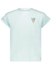Meisjes Kasis crew neck tshirt s/sl with print LOVE PEACE & YOU van NoBell in de kleur Spa Blue in maat 170-176.