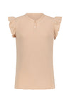 Meisjes Kiss rib jersey top cap sleeve with v-neck and 3 buttons at front van NoBell in de kleur Rosy Sand in maat 170-176.