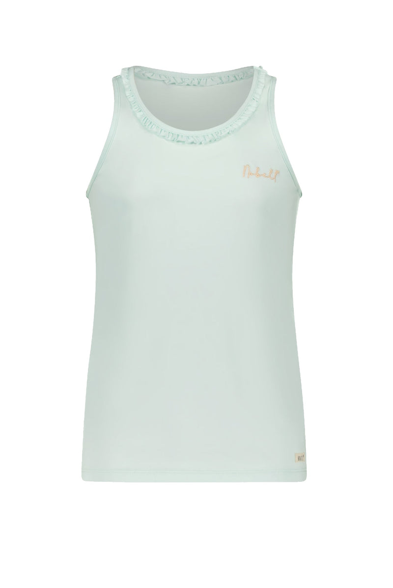 Meisjes Kolet singlet with raw edge details van NoBell in de kleur Spa Blue in maat 170-176.